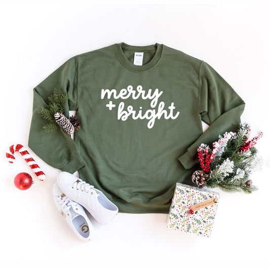 Merry And Bright Bold Cursive Graphic Sweatshirt