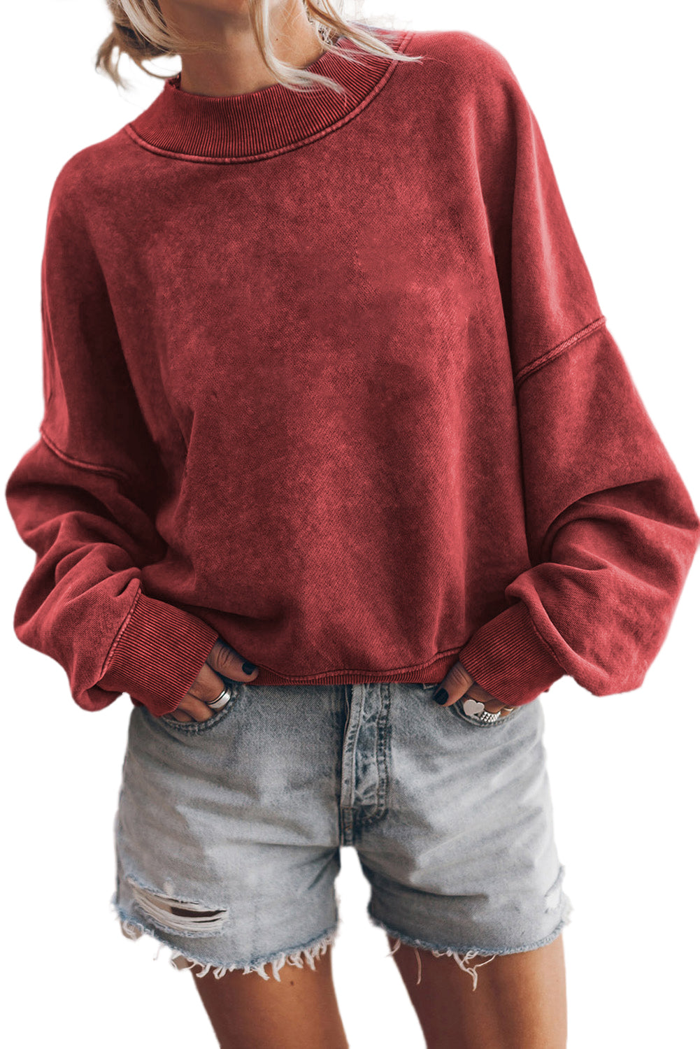 Black Plain Drop Shoulder Crew Neck Pullover Sweatshirt
