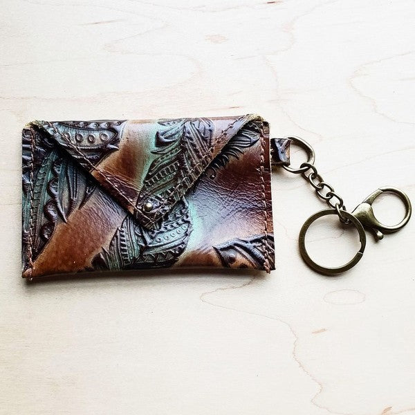 Sierra Credit Wallet-Turquoise and Tan Feather
