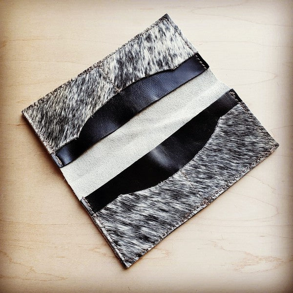 Hair-on-Hide Leather Wallet-Gray and White