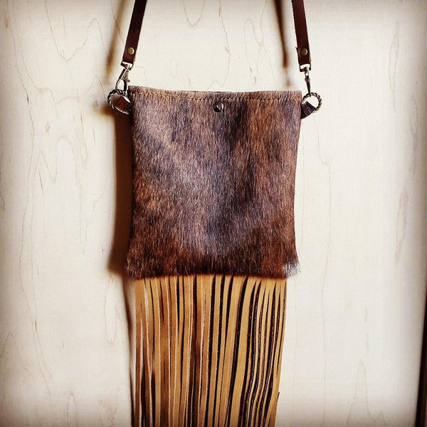 Small Crossbody bag w/ Hair-on-Hide Brown Leather