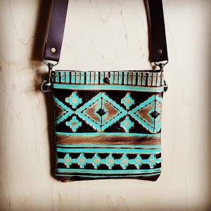 Small Crossbody Handbag Turquoise Navajo Leather