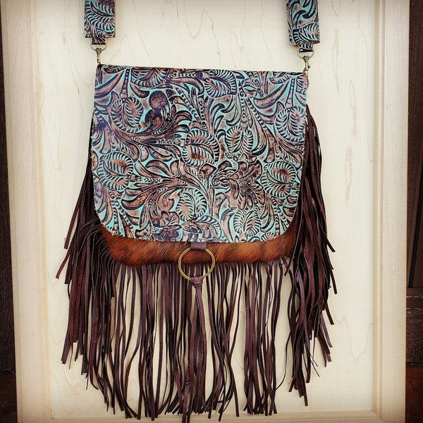 Hair-On-Hide w/ Turquoise Brown Floral Handbag