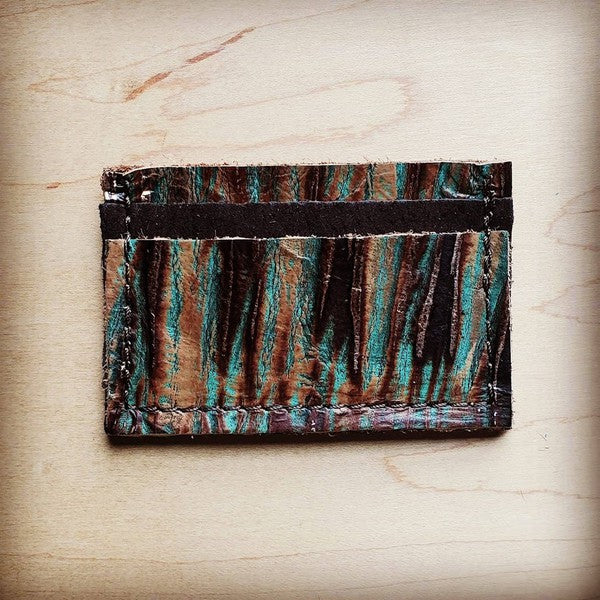 Embossed Leather Credit Card Holder-Turq Chateau