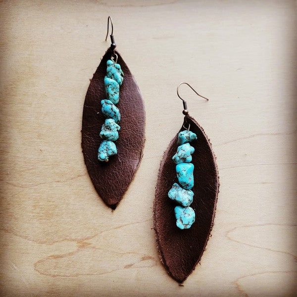 Leather Oval Hair-on-Hide Earring w/ Turquoise