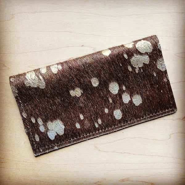 Hair-on-Hide Leather Wallet-Brown Metallic