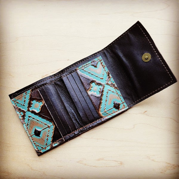 Arizona Tri-Fold Leather Wallet-Turquoise Navajo