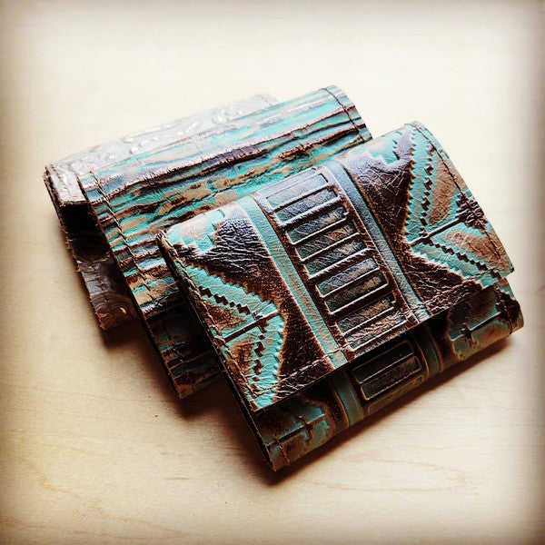 Arizona Tri-Fold Leather Wallet-Turquoise Navajo