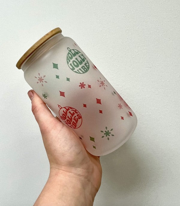 Holly Jolly Glass Can Cup