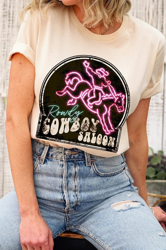 Cowboy Saloon Neon Sign Graphic T Shirts