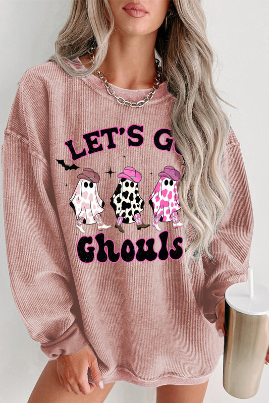 Pink Halloween LETS GO GHOULS Graphic Sweatshirt