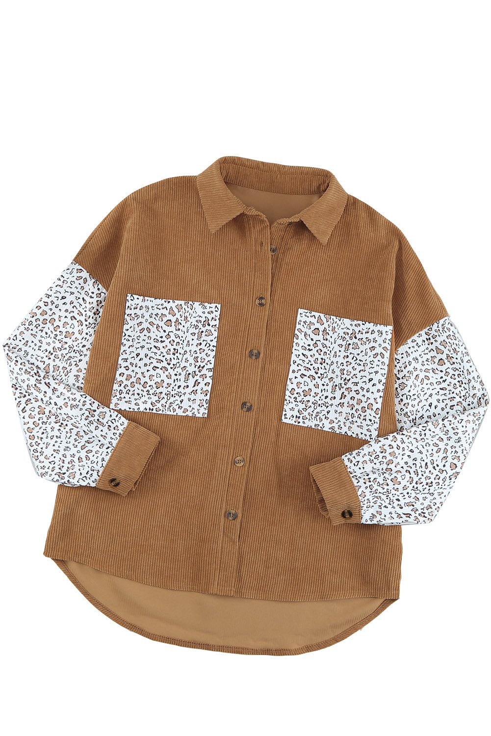 Brown Button Up Colorblock Pocket Corduroy Shacket