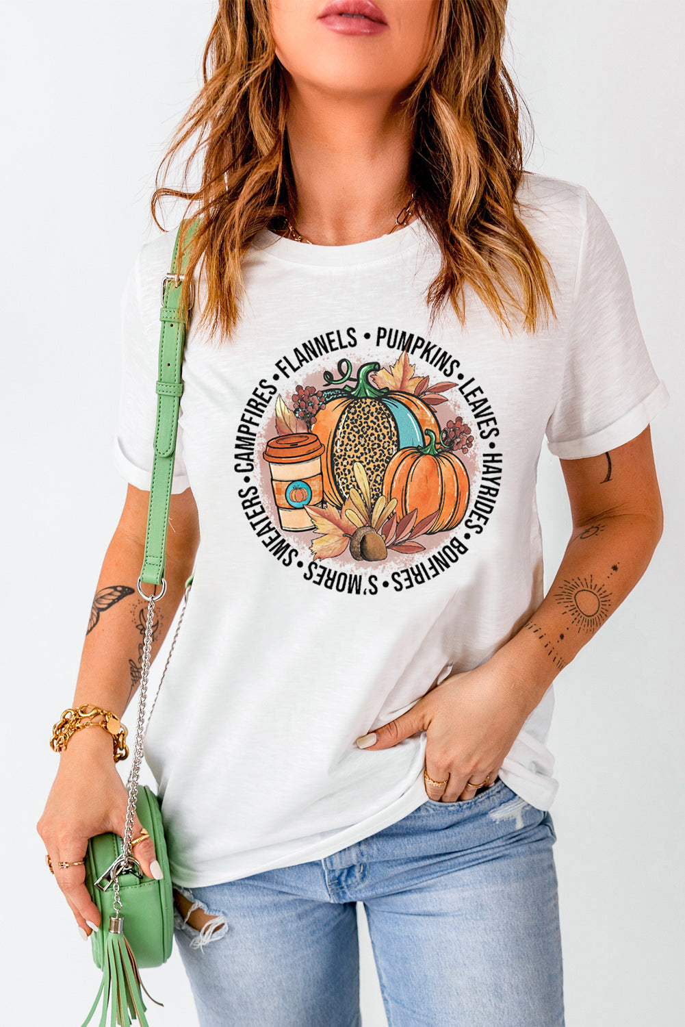 White Pumpkin Crewneck Halloween Graphic T Shirt