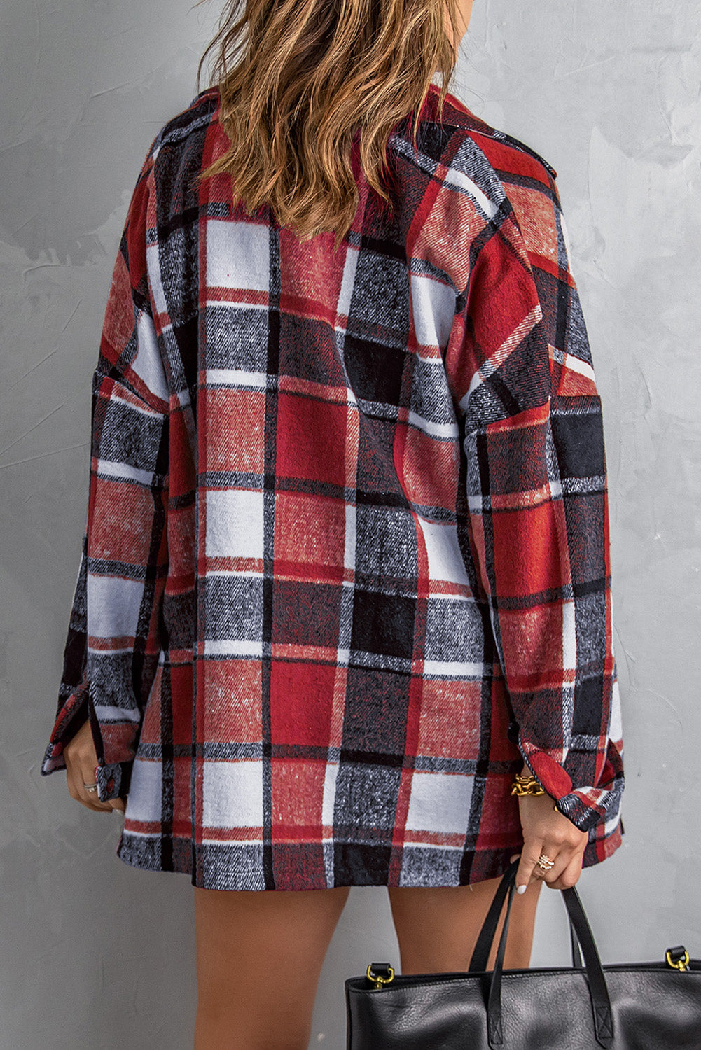 Orange Plaid Button Up Long Sleeve Flannel Shacket