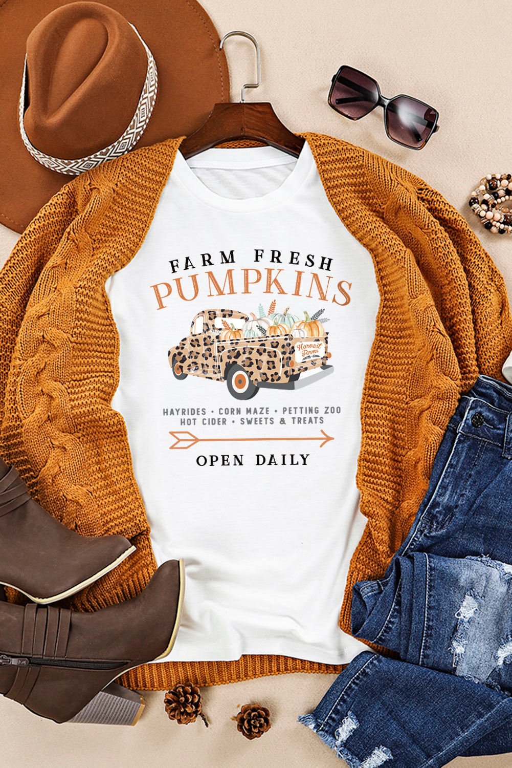 White Pumpkin Truck Graphic Short Sleeve Halloween T Shirt