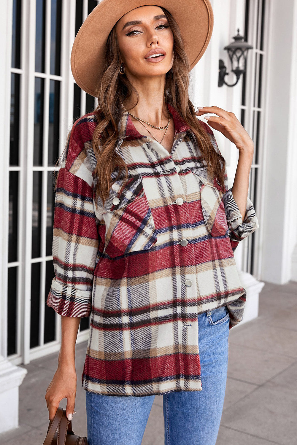 Multicolor Plaid Casual Button Up Flannel Shacket