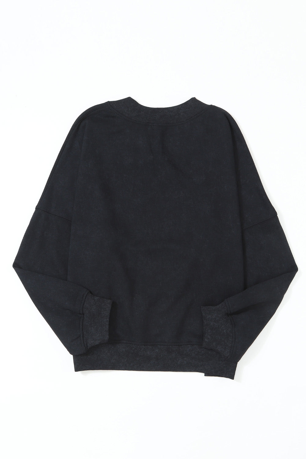 Black Plain Drop Shoulder Crew Neck Pullover Sweatshirt