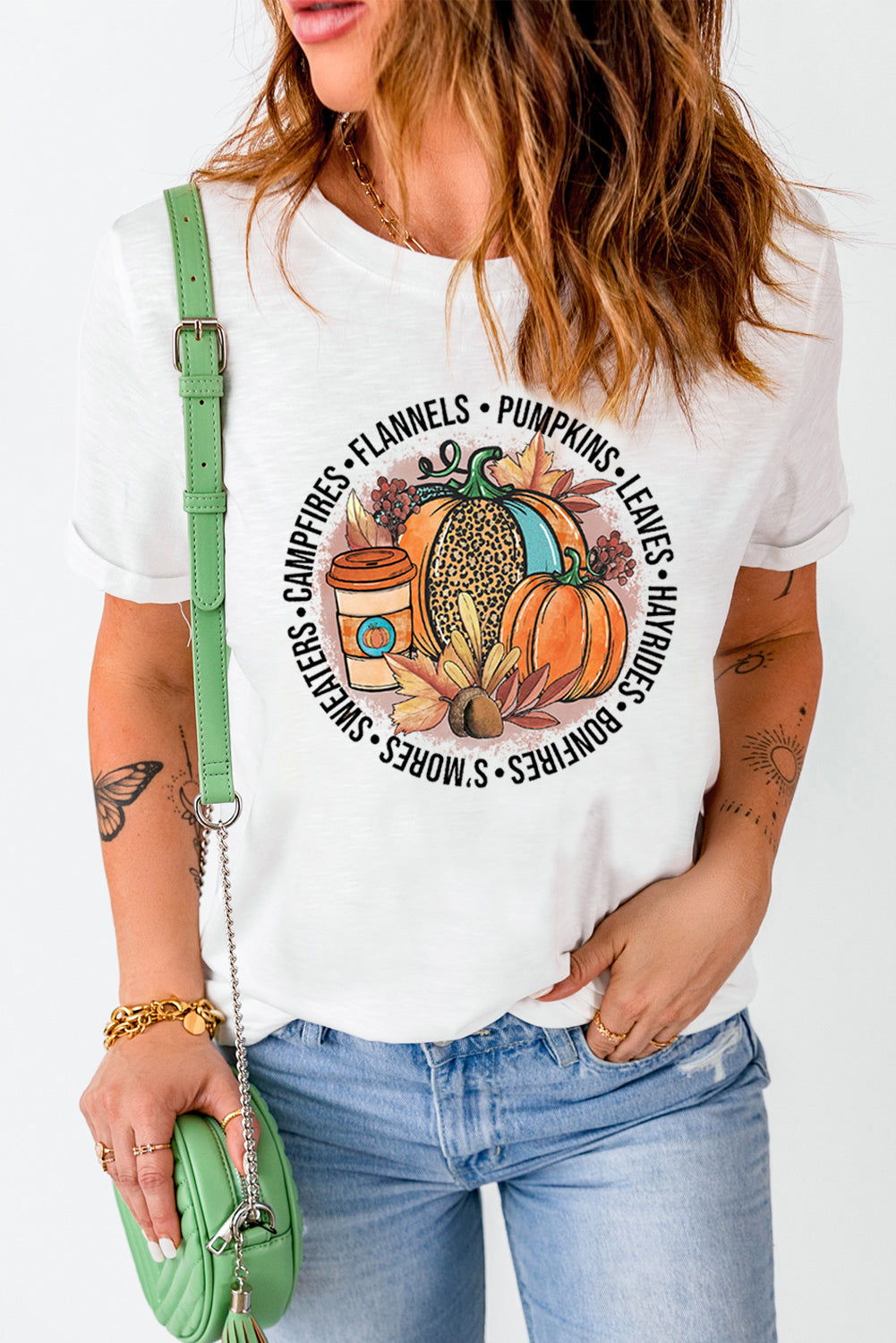 White Pumpkin Crewneck Halloween Graphic T Shirt