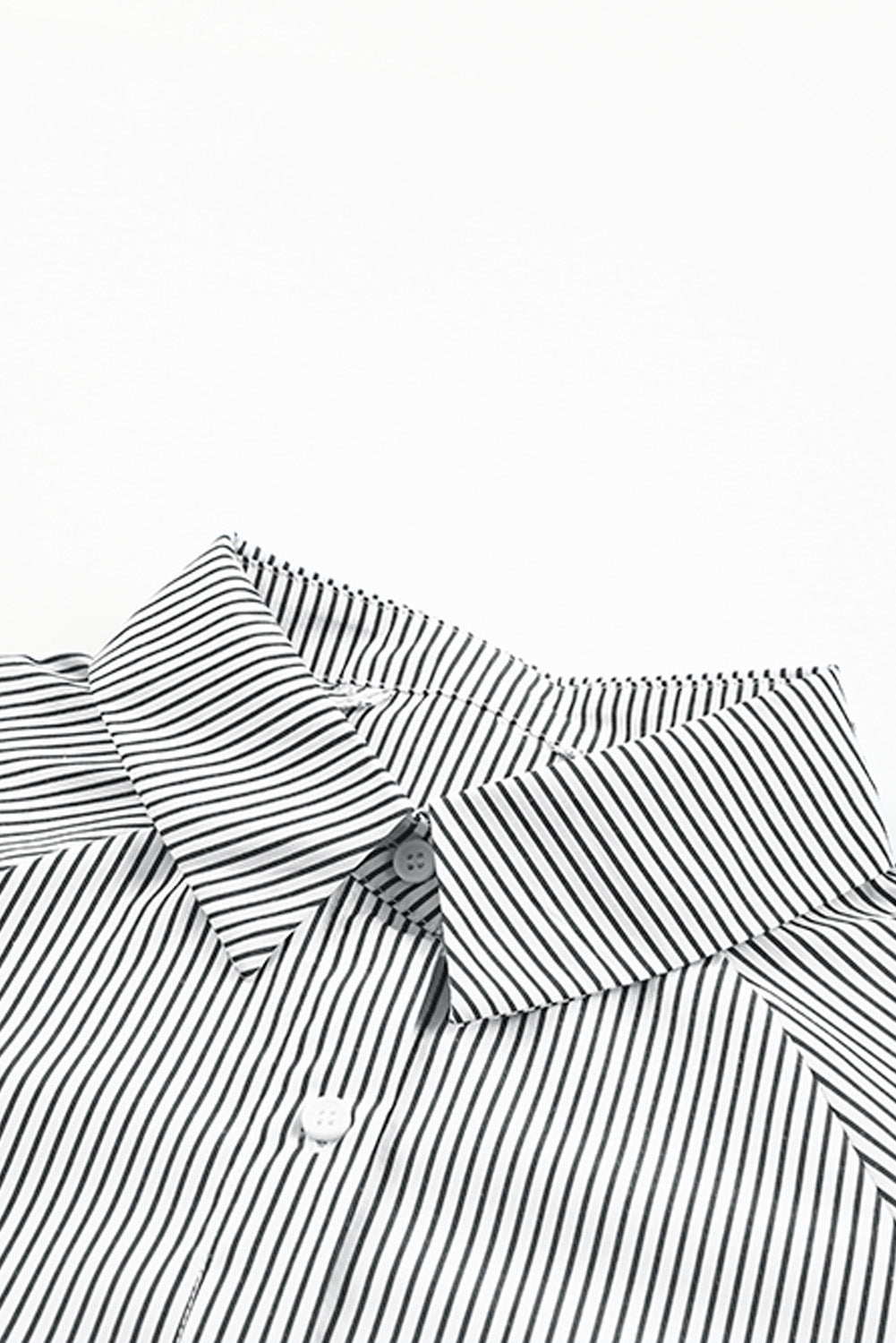 Black Striped Casual Shirred Cuffs Shirt