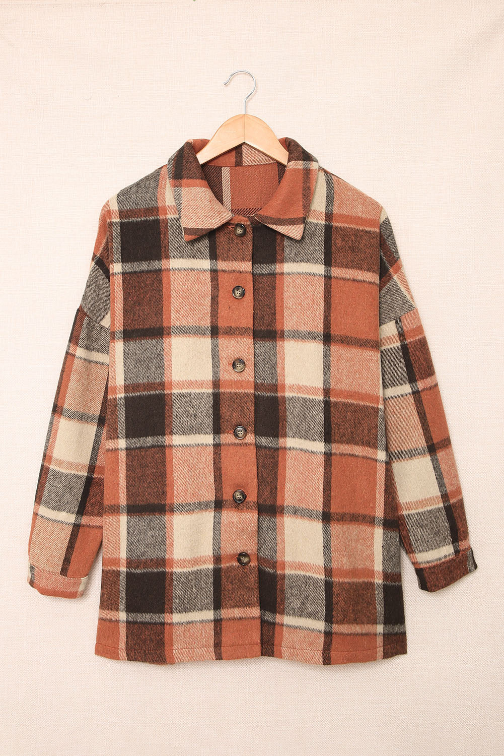 Orange Plaid Button Up Long Sleeve Flannel Shacket