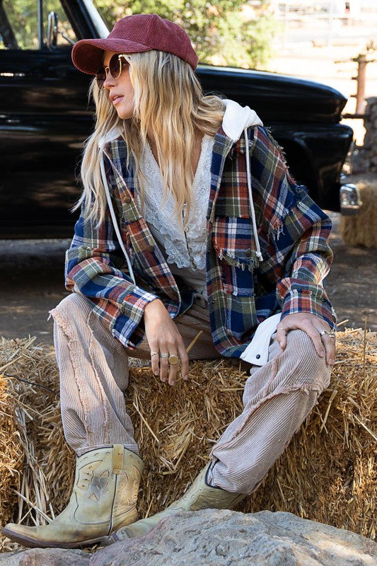 Flannel oversized jacket with hoody