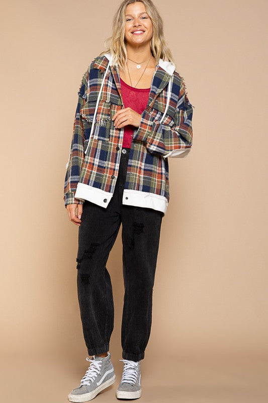 Flannel oversized jacket with hoody