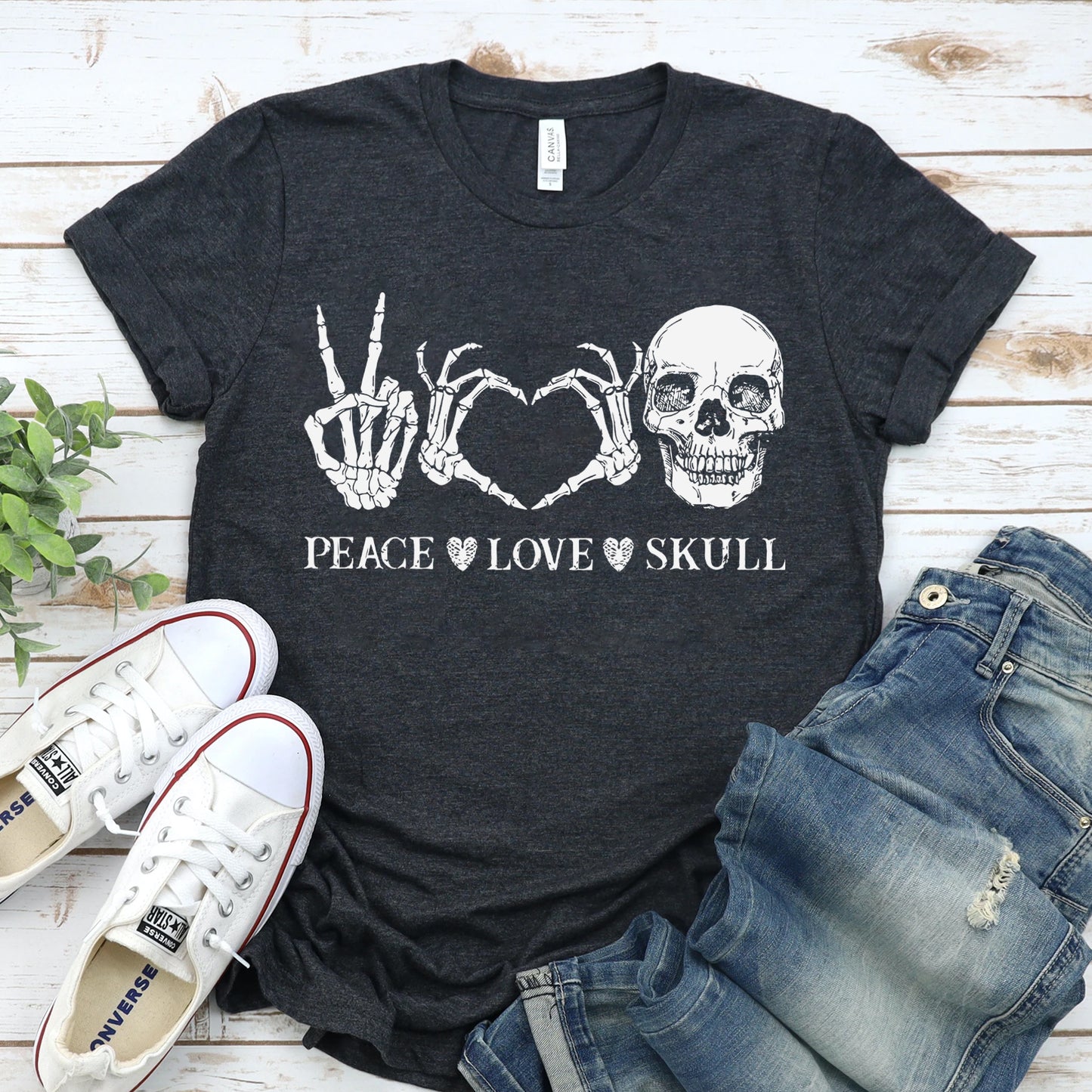 Peace Love Skull Halloween T-shirt